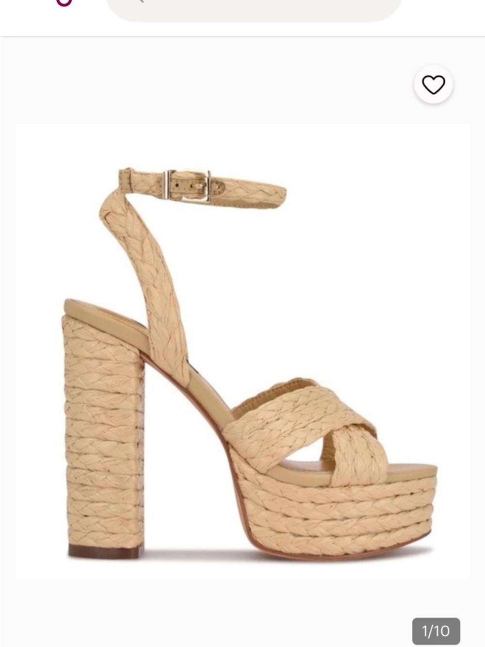 Nine West Natural Rafia Braided Platform Ankle-Strap Sandals